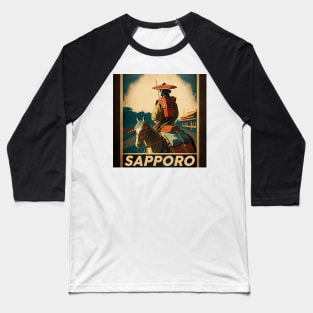 Sapporo Japan Samurai Vintage Travel Art Poster Baseball T-Shirt